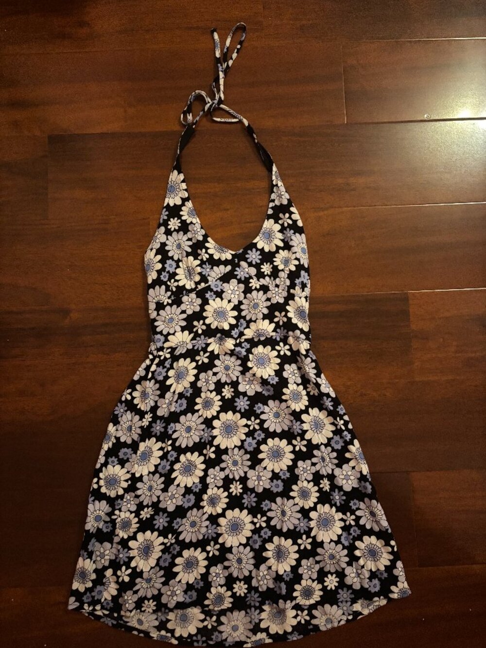 Hollister Black Blue Floral Halter Mini Dress Women's XS Short